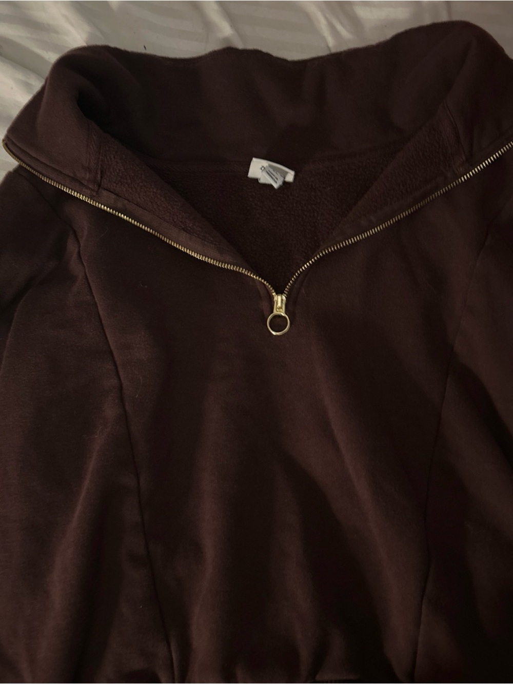 Quarter-Zip Pullover Sweatshirt in Deep Brown with Gold Zipper
